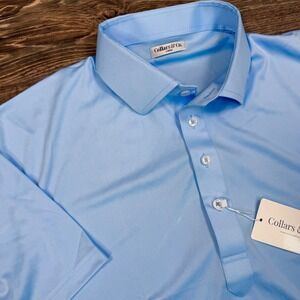 Collars & Co Mens Dress Collar Polo Size Large Light Blue Performance NEW